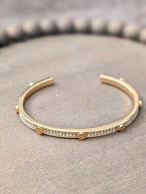 TORY BURCH Miller Pave Studded Gold Tone Cuff Bangle